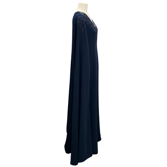 Carolina Herrera Midnight 2022 V Neck Sheath Cape Caftan Gown - Picture 2 of 6